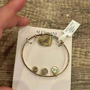 NWT Alex & Ani Expandable Bangle Charm Bracelet SISTER Studded Shiny Gold